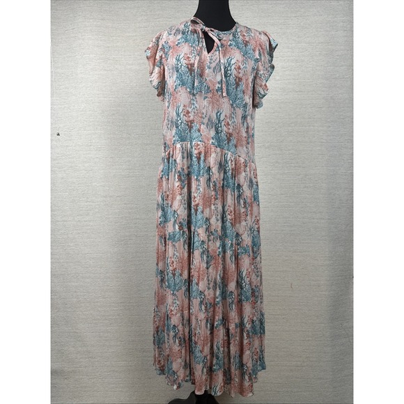 Stitch by Chenault Dresses & Skirts - Stitch By Chenault Coral Print Midi Dress NWT Medium Boho Beach Resort Vacation